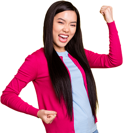 ガッツポーズをする女性